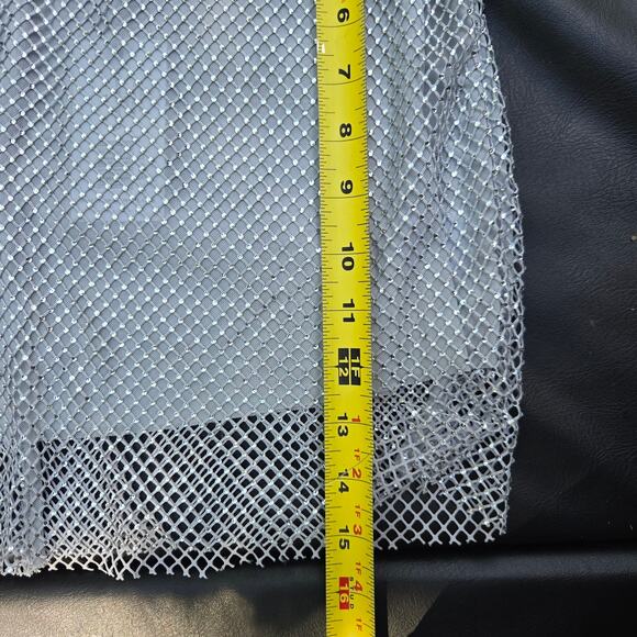 Revolve WeWoreWhat Festival Rave Disco Silver Crystal Sheer Mesh Mini Skirt 14 - Picture 12 of 12